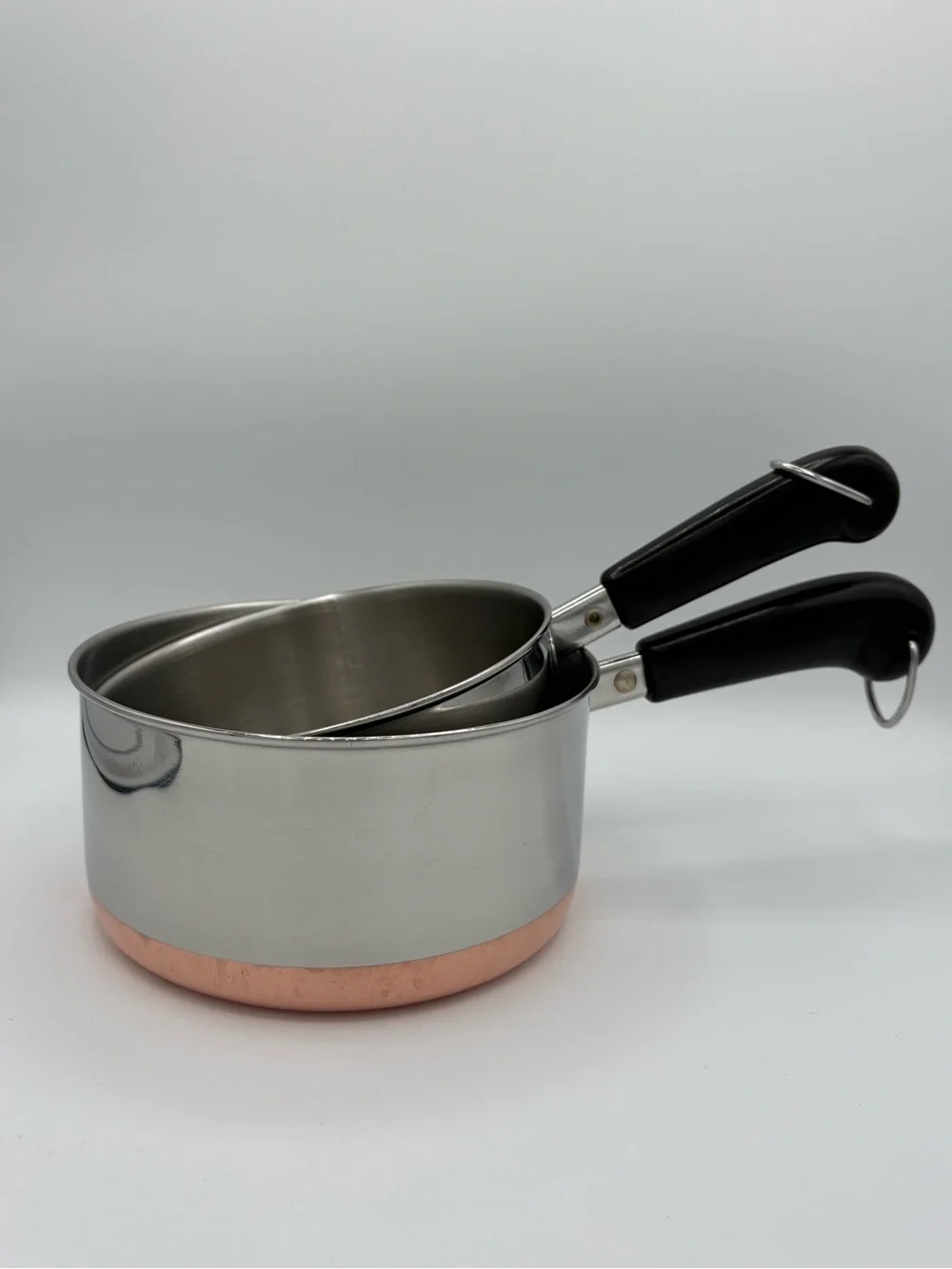 Vintage Revere Ware Copper Bottom Saucepan Set 1 & 1.5 Qt w/Lids USA